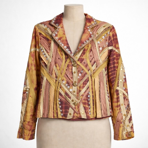 Sandy Starkman Jackets & Blazers - Vintage Y2K Indie Jacket Beaded Quilted XS Boho Cottagecore Tapestry Indie Dyed